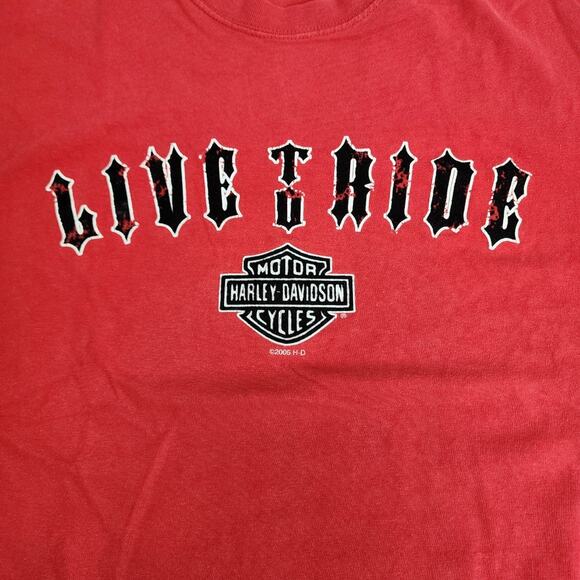 Harley-Davidson 2005 Live To Ride Red Dual Sided Short Sleeve Tee Men's Size L - Picture 2 of 6
